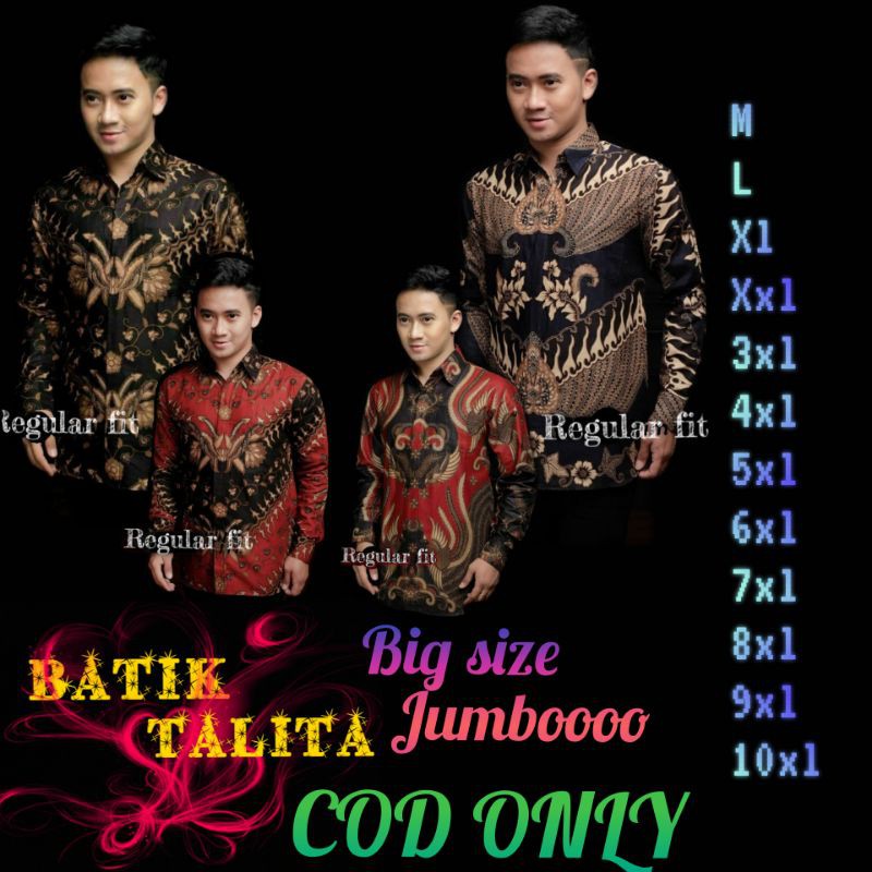 Kemeja batik pria lengan panjang big size jumbo M.L.XL.XXL.3L.4L.5L.6L.7L.8L.9L.10L COD