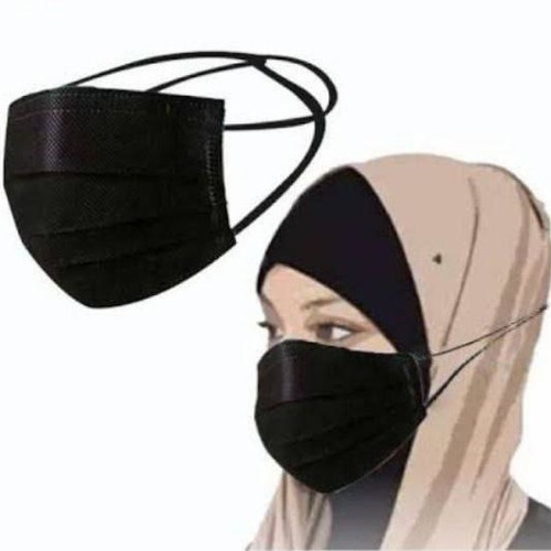 MASKER HITAM HEADLOOP EARLOOP 3PLY BLACK ISI 50PCS MURAH MERIAH