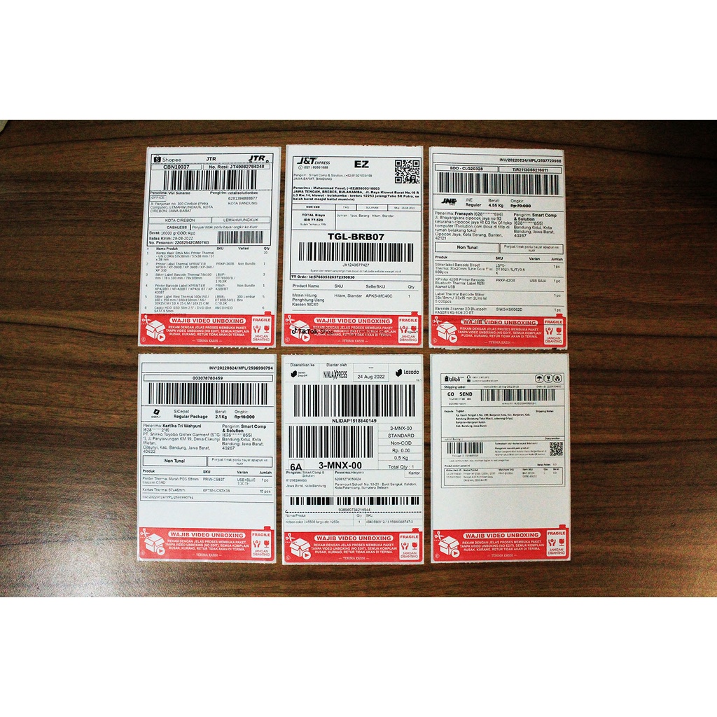 Label Thermal Resi Alamat AWB A6 100x150mm Stiker Fragile Unboxing Isi 500pcs