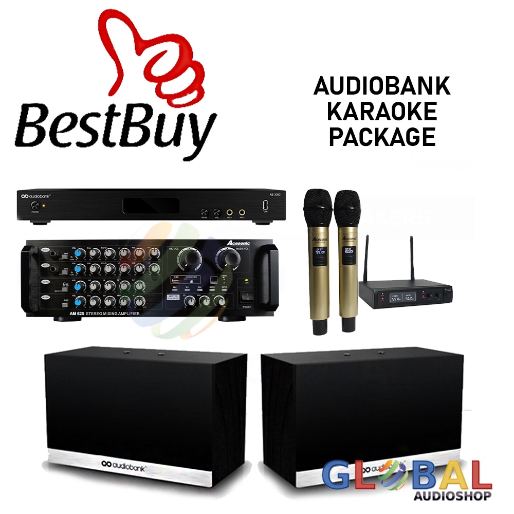 Audiobank Paket Karaoke AB-3000 AKS-100 Speaker Amplifier Microphone AB3000 AKS100