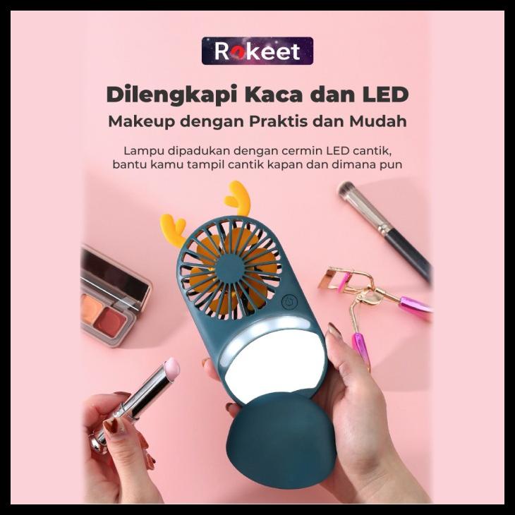 BIG SALE ROKEET KIPAS CERMIN LED 3IN1 MINI FAN KARAKTER PORTABEL CERMIN ANGIN TERLARIS002