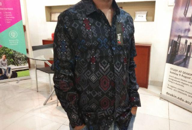 Kemeja Batik Songket Panjang Pria Cowo Kerja Kantor Ungu