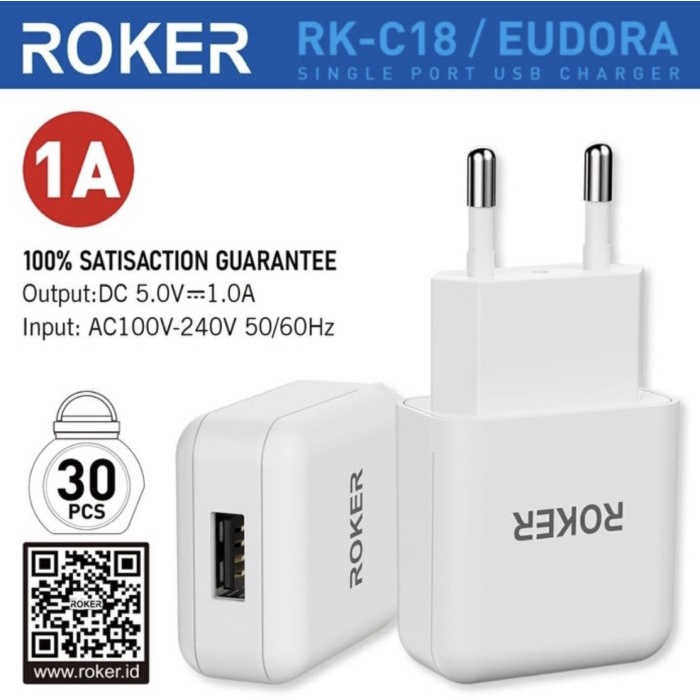 ADAPTOR CHARGER ROKER EUDORA RK-C18 1 USB/Batok Adaptor Charger