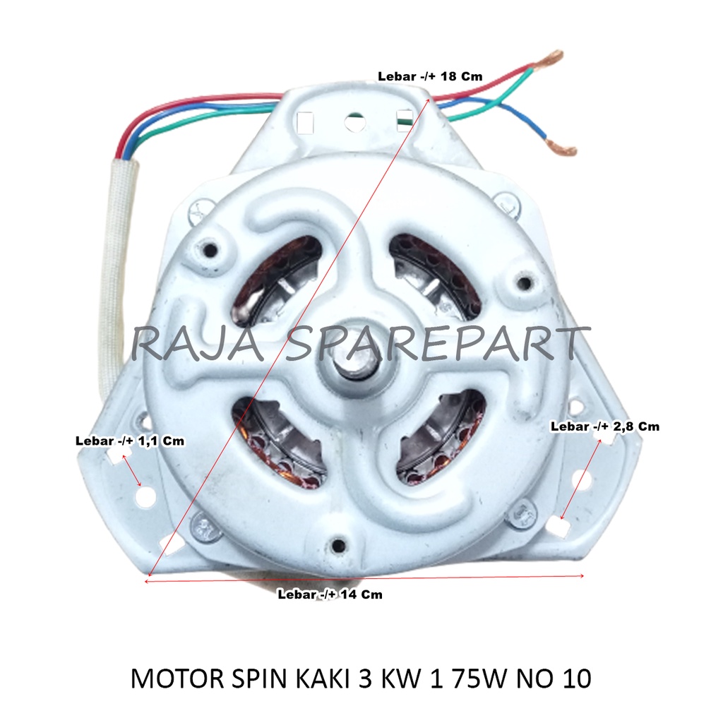 Motor Spin Mesin Cuci Kaki 3 75 Watt KW 1 No. 10 (Tembaga Tebal)