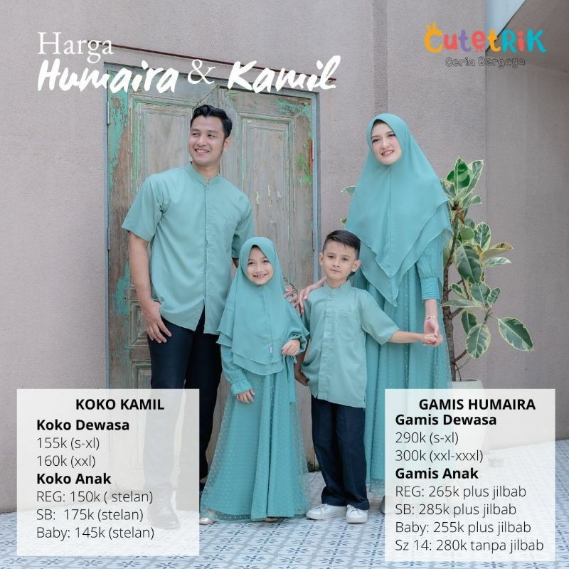 Cutetrik Baju Muslim Keluarga Warna Hijau Sarimbit 2021 Gamis Couple