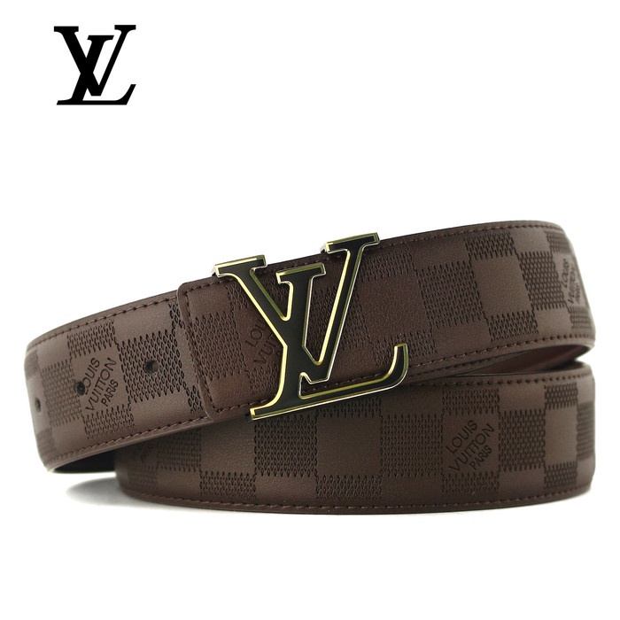 GESPER IKAT PINGGANG PRIA IMPORT  LOUIS VUITTON LV13 SILVER BLACK - Gold Brown