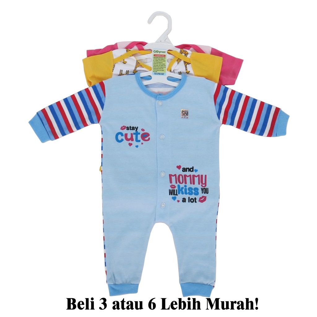 Combo 3PCS Mix Romper Bayi Lucu Baju Kodok Bayi Bahan Catton Murah GO  Green