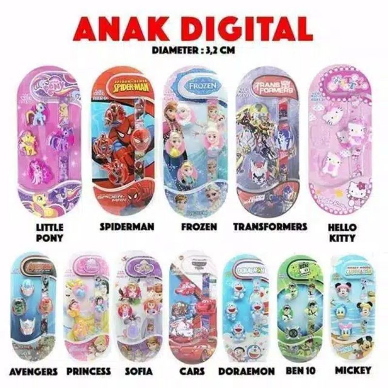 (Grosir)Jam Tangan Anak&quot; Karakter 4in1 Digital Strap Rubbrr(Terima Cod)