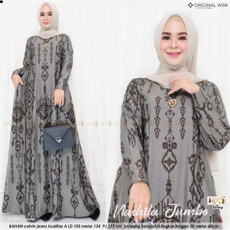 GAMIS WANITA TERBARU Nashila dress Standar/Jumbo matt Calvin jeans dress wanita kondangan arisan pes
