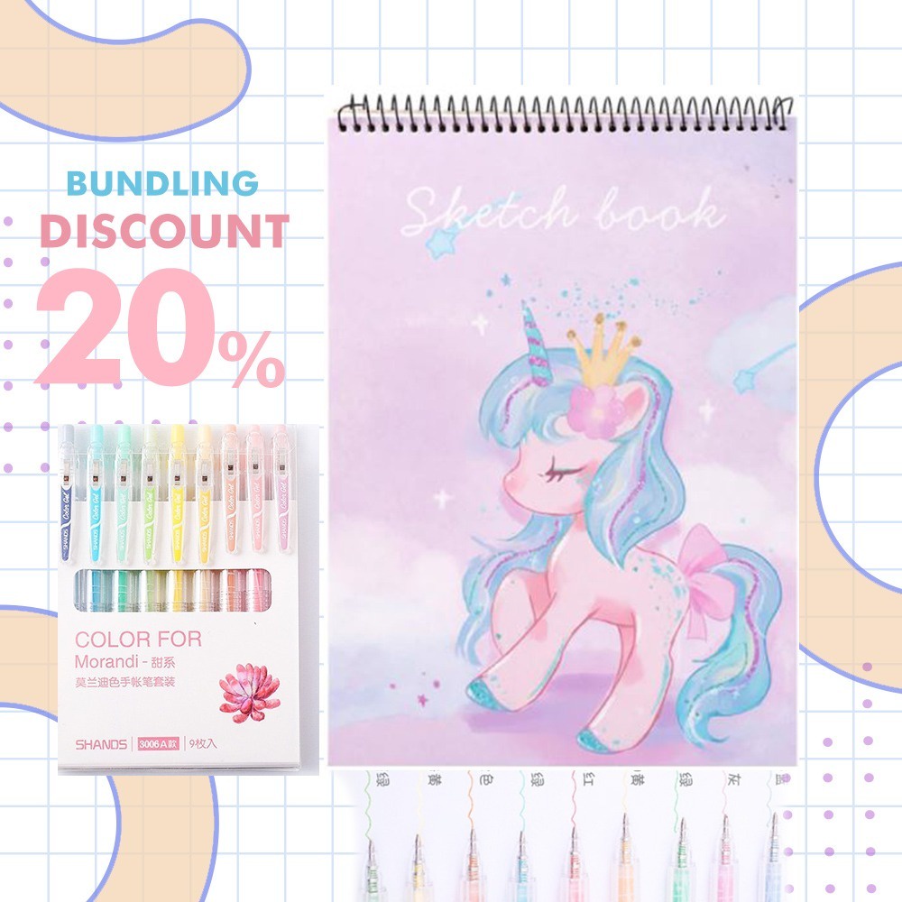 

A4 Sketchbook Blank Paper Notebook Art Drawing & Gel Pen Warna Paket5