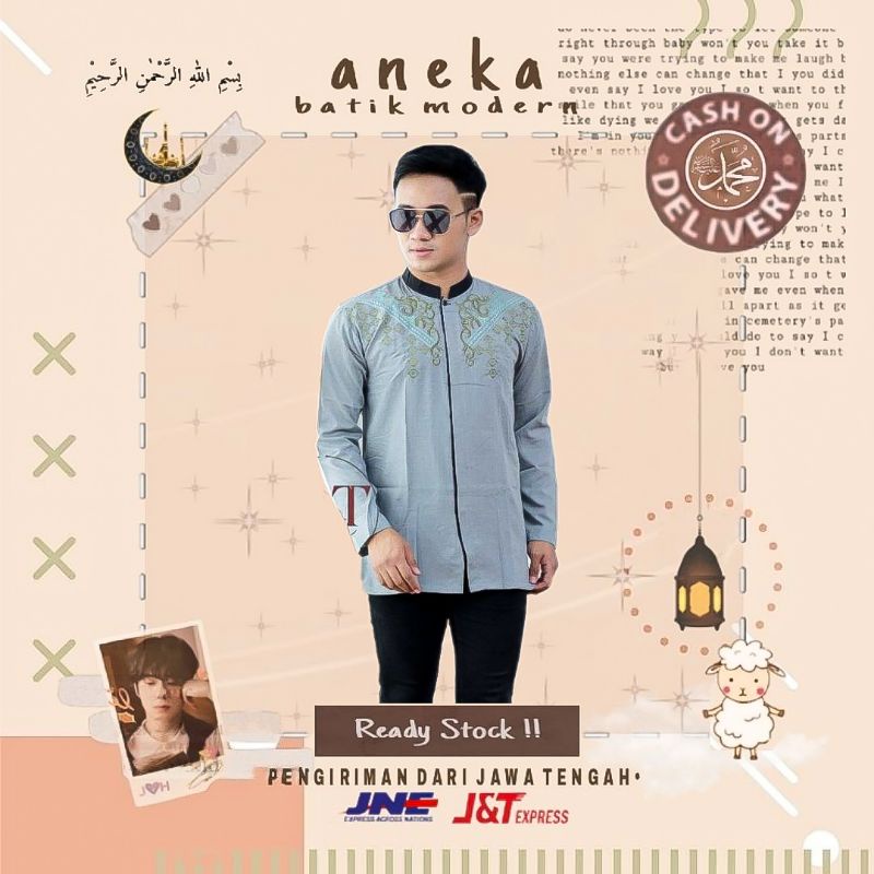 ATASAN BAJU KOKO MUSLIM PRIA LENGAN PANJANG KOKO SUPERNOVA BORDIR SAKU MODEL PASPOAL KANCING COKLAT 
