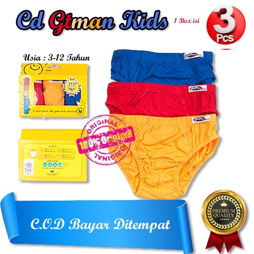 CD Gtman Kids 1Box Kuning Isi 3pcs Original Celana dalam GT Man Kids Celana Dalam CD Anak Laki-Laki Cowok-Vegasus Store(COD)