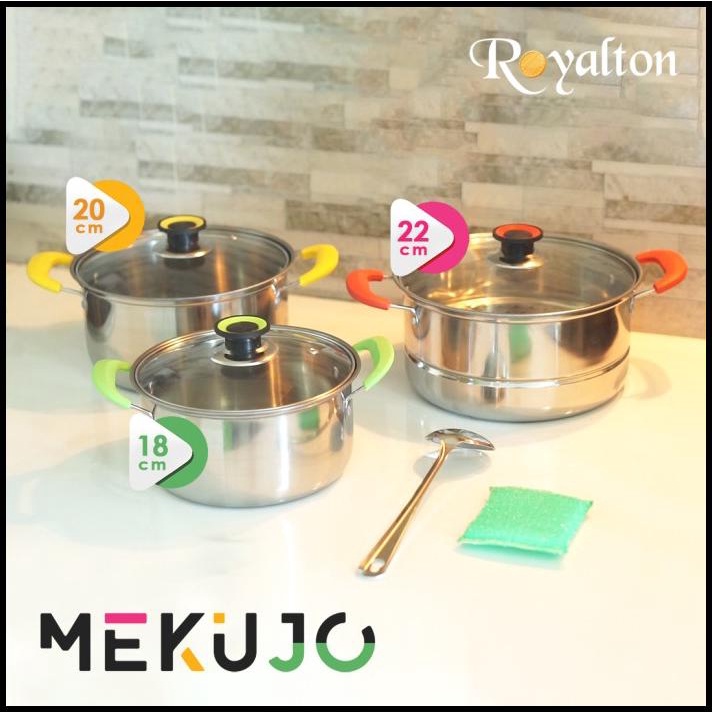 Mekujo Pots - Panci Set Stainless Steel 3 Warna Merah Kuning Hijau