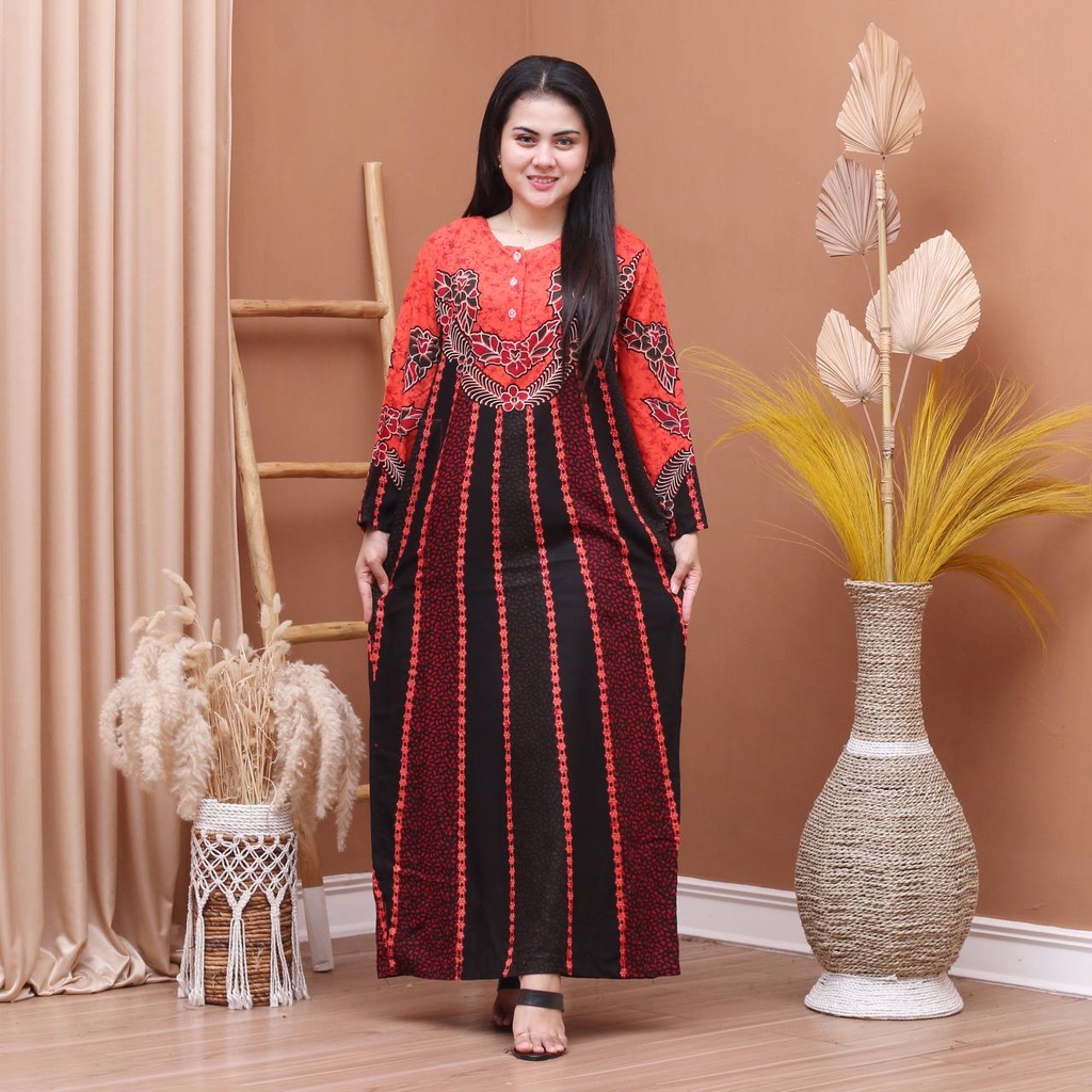 Batik Prass - Daster Lengan Panjang Motif Syahrina - Busui Dada Kancing - Bahan Rayon Halus Ori Prass Official-4