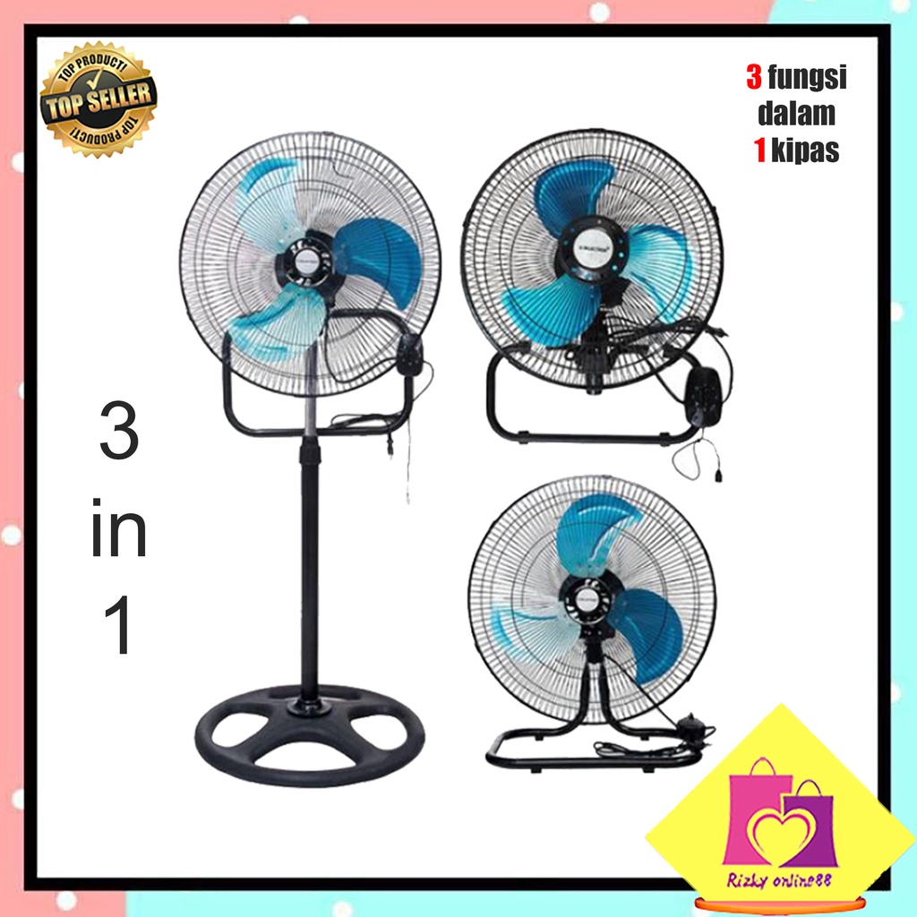 Rizkyonline88 kipas angin besi industrial fan 3 in 1 / kipas angin almunium VS-TW45