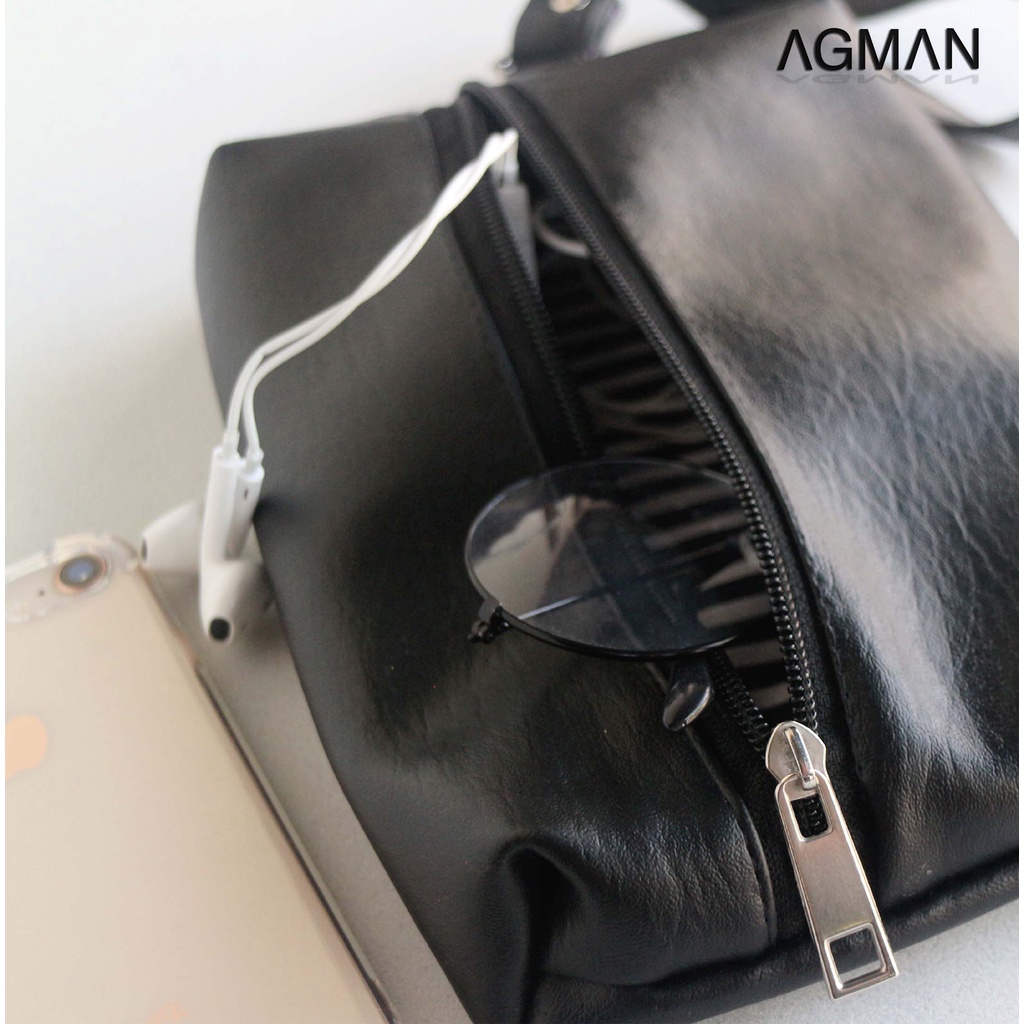 AGMAN Tas Tangan Clutch Pria Wanita Waterproof  Kulit Warna Hitam Variasi 1509 Keren