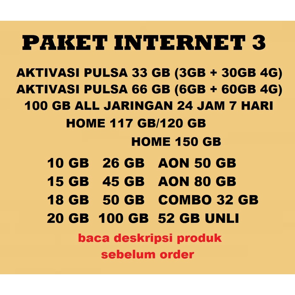 PAKET INTERNET THREE  HAPPY AON KUOTA BESAR