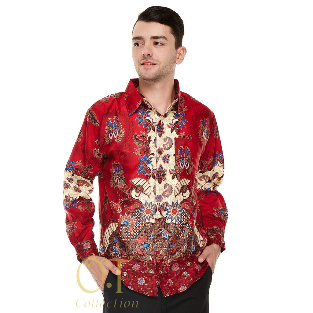 KEMEJA HEM ATASAN PRIA BATIK WARNA MERAH MAROON BAHAN BATIK VELVET TEBAL DINGIN MURAH KUALITAS BAGUS