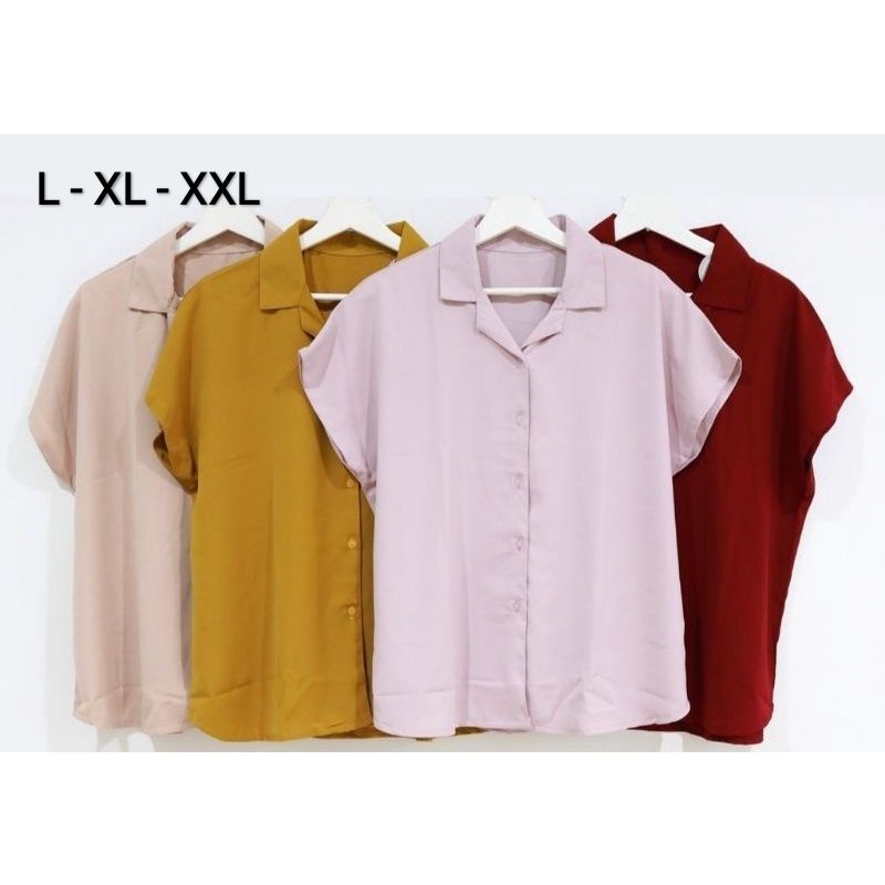 atasan blouse kemeja jumbo lengan pendek /kemeja polos tangan pendek / kemeja kerja / kemeja basic / kemeja kerah jas / korean style