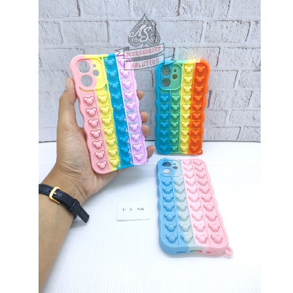 SILICONE CASE POP IT IPHONE 12 MINI PELINDUNG CAMERA - CASE PENGHILANG STRESS PUSH IT BUBBLE CASE RAINBOW