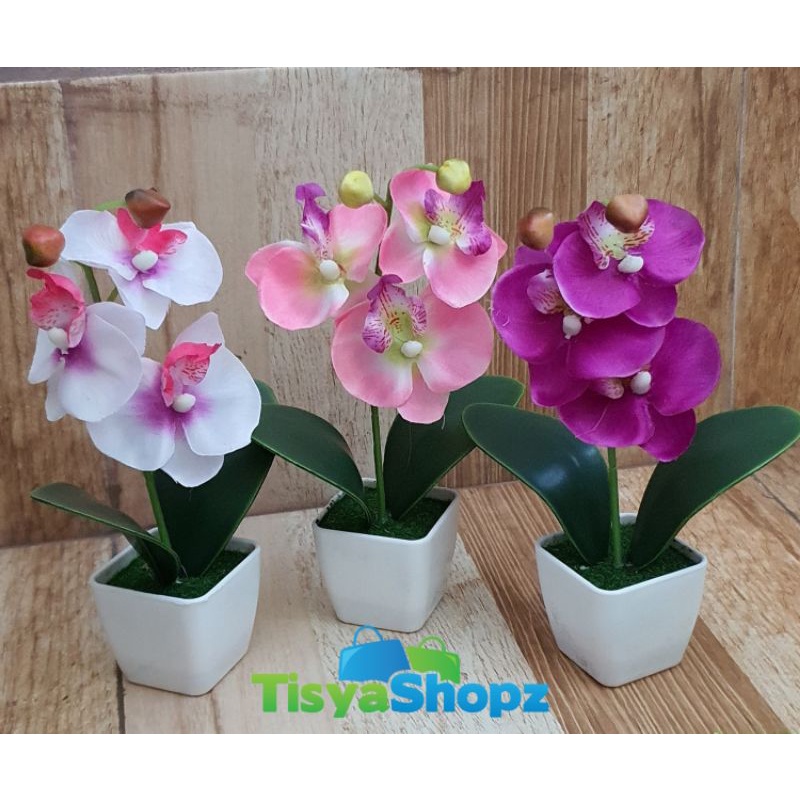 Bunga Anggrek + Vas Mini / Anggrek Artifial / Bunga Plastik