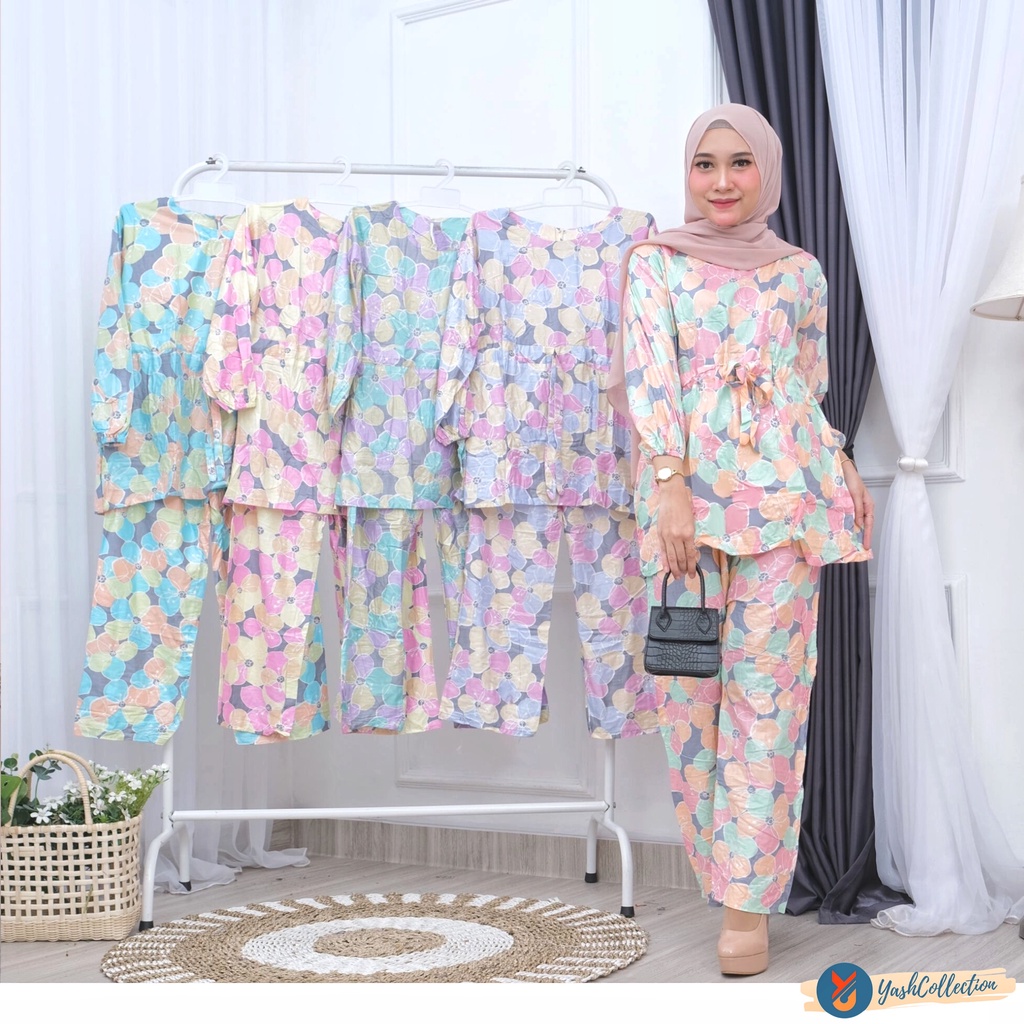 YashCollection Setelan Tunik Rayon Setelan Celana Panjang Tali Serut