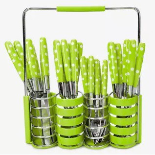 Sendok Makan Set + Rak Stainless Polkadot isi 24 pcs - Random color