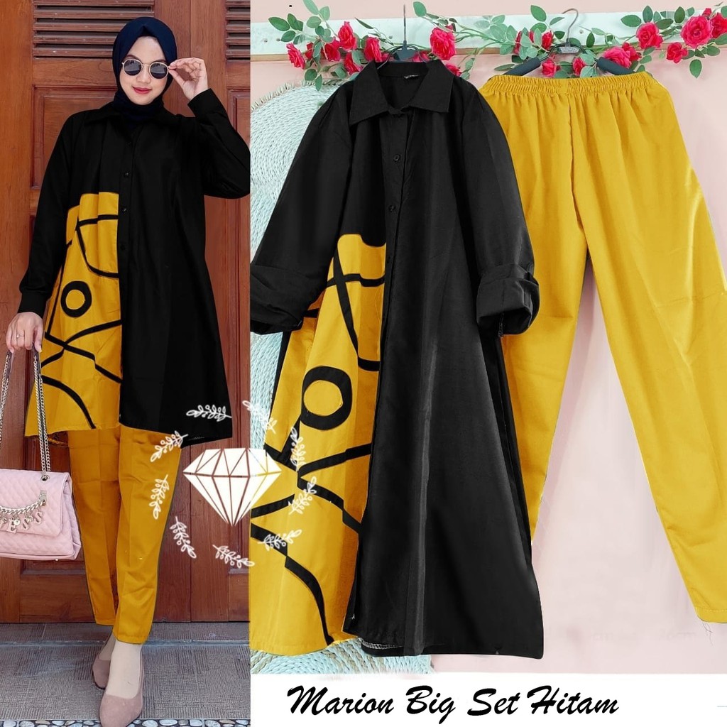 Setelan Muslimah Marion Big Size XL LD104 Set tunik & Celana Panjang Ada Saku Full Moscrepe Busui