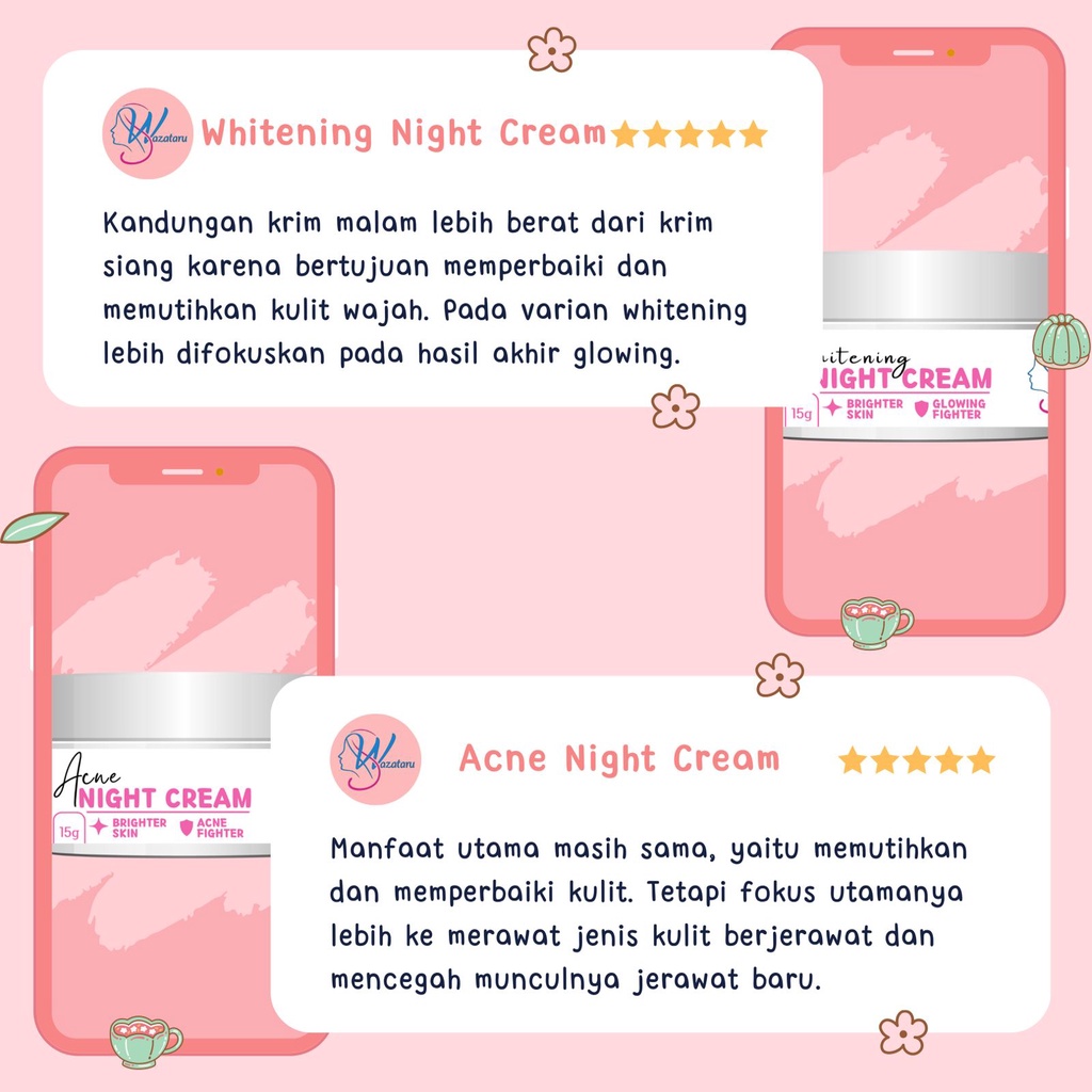 Krim Malam Glowing Susah Putih - Krim Malam Pemutih - Krim Malam Jerawat - Whitening&amp;Acne Night Cream by WAZATARU