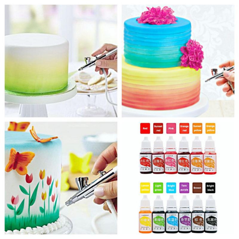 

12 pcs pewarna makanan airbrush pewarna sky blue kue minuman pewarna craft fondant pewarna cake