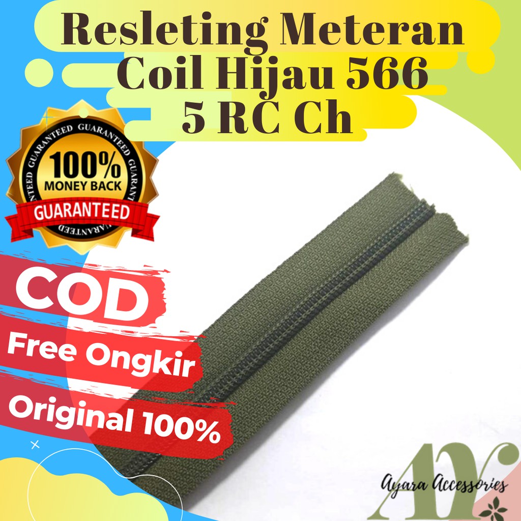 RESLETING SLETING METERAN YKK COIL PLASTIK NO 5 1 METER MURAH TERBAIK WARNA HIJAU ARMY 566