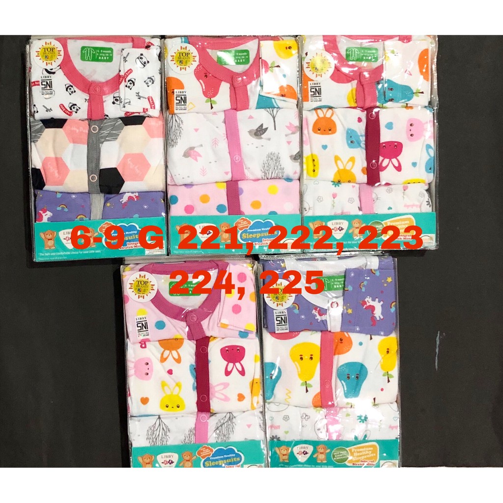 3 pcs - Libby Premium Healthy Sleepsuits Girl 6-9 bulan : 69 G 221 - 69 G 225