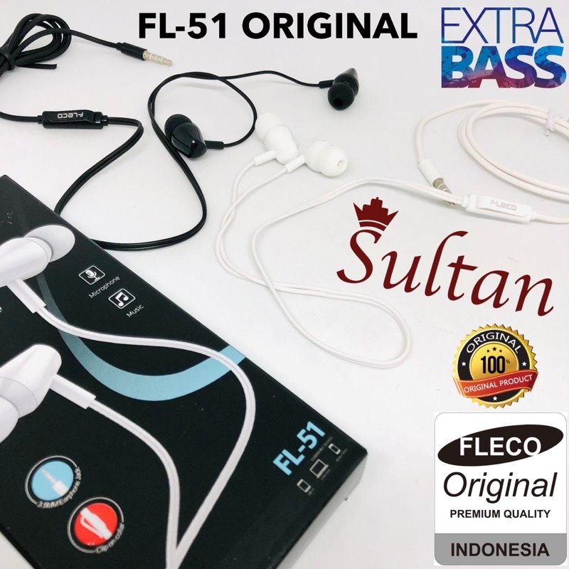 grosir handsfree hf fleco fl51 original super bass hifi earphone