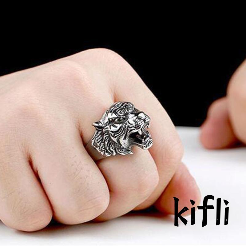 Cincin Desain Kepala Harimau,Gaya Retro,Untuk Pria