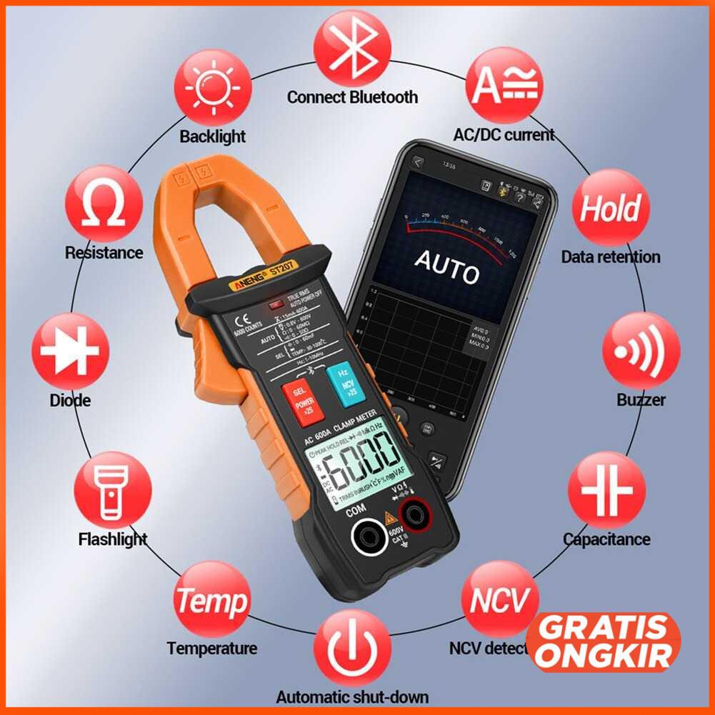 Multimeter Digital Bluetooth Voltage Tester Clamp - ST207 Black