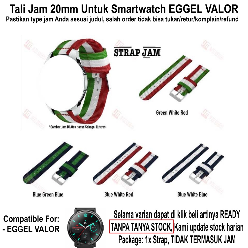 3 Baris Strap Eggel Valor - Tali Jam 20mm Nilon Nylon Silver Buckle