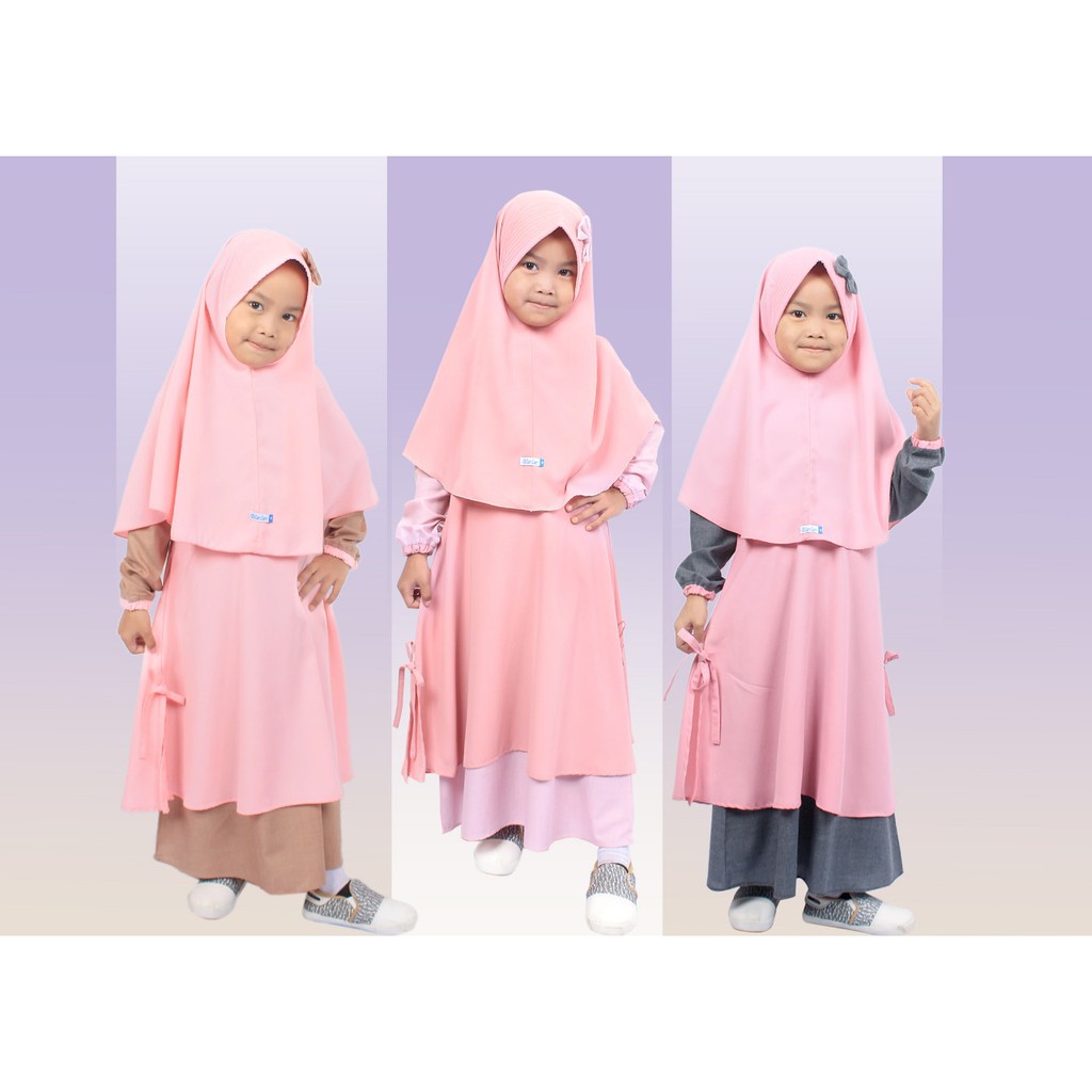 Gamis Anak Syari Set Kerudung Besar Wolfis Double Layer