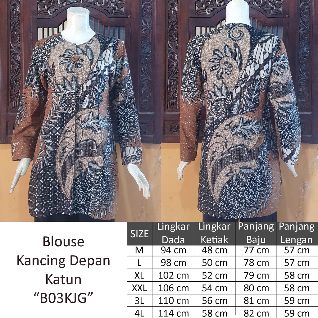 NEW Blouse ENAMOSA Atasan Kemeja Batik Wanita Blus Lengan Panjang Kancing Depan Motif Pekalongan -04-1