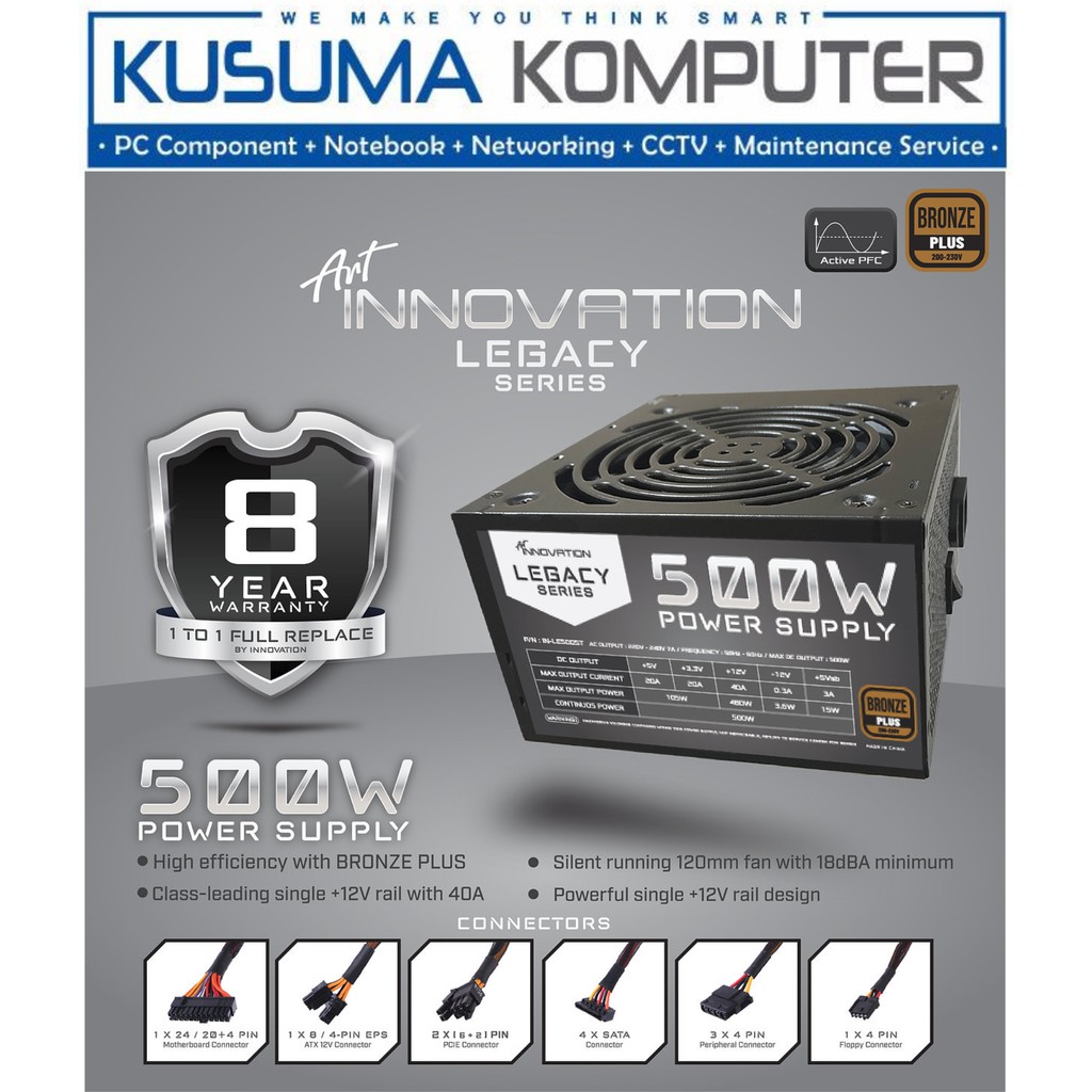 Power Supply Innovation PSU 500W Bronze Garansi 8 Tahun