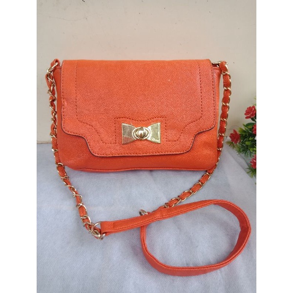 ROEM SHOULDER BAG RANTAI ORANGE FLORAL, KEREN &CAKEP,  SHOULDER RANTAI KULIT,  PRELOVED ROEM