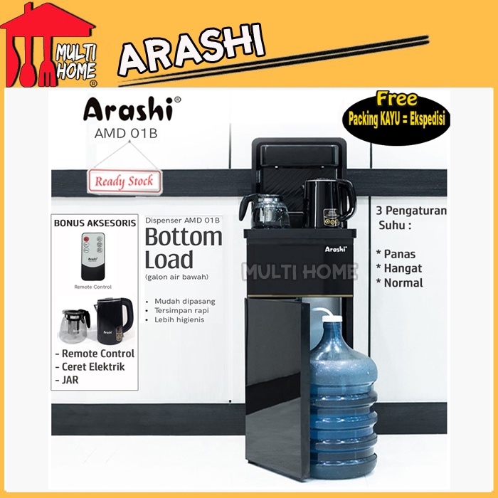 Arashi Dispenser Galon Bawah Multi Fungsi AMD01B FREE Packing Kayu