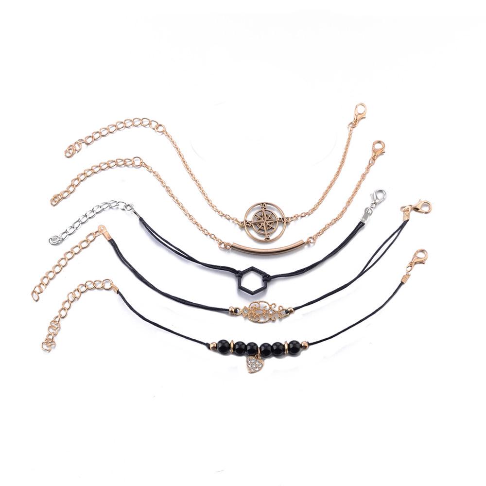 5Pcs / Set Gelang Rantai Manik-Manik Bentuk Hexagon Warna
