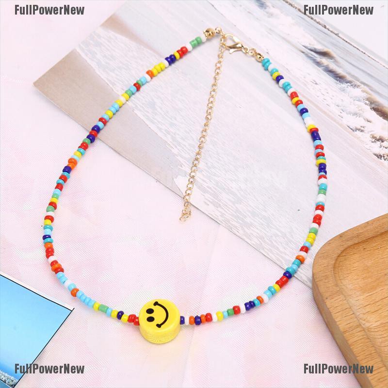 [FULLのJY] Bohemia Colorful Beads Smile Face Pendant Choker Necklace Clavicle Jewelry Gift