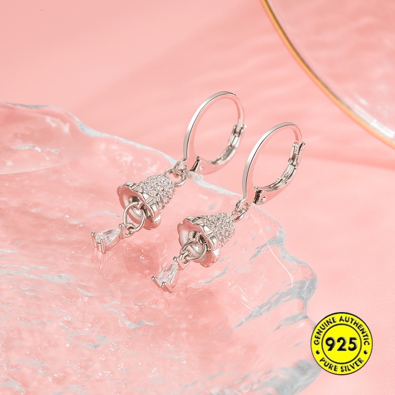 Anting Klip Bahan S925 Silver Aksen Berlian Gaya Korea Retro Untuk Wanita