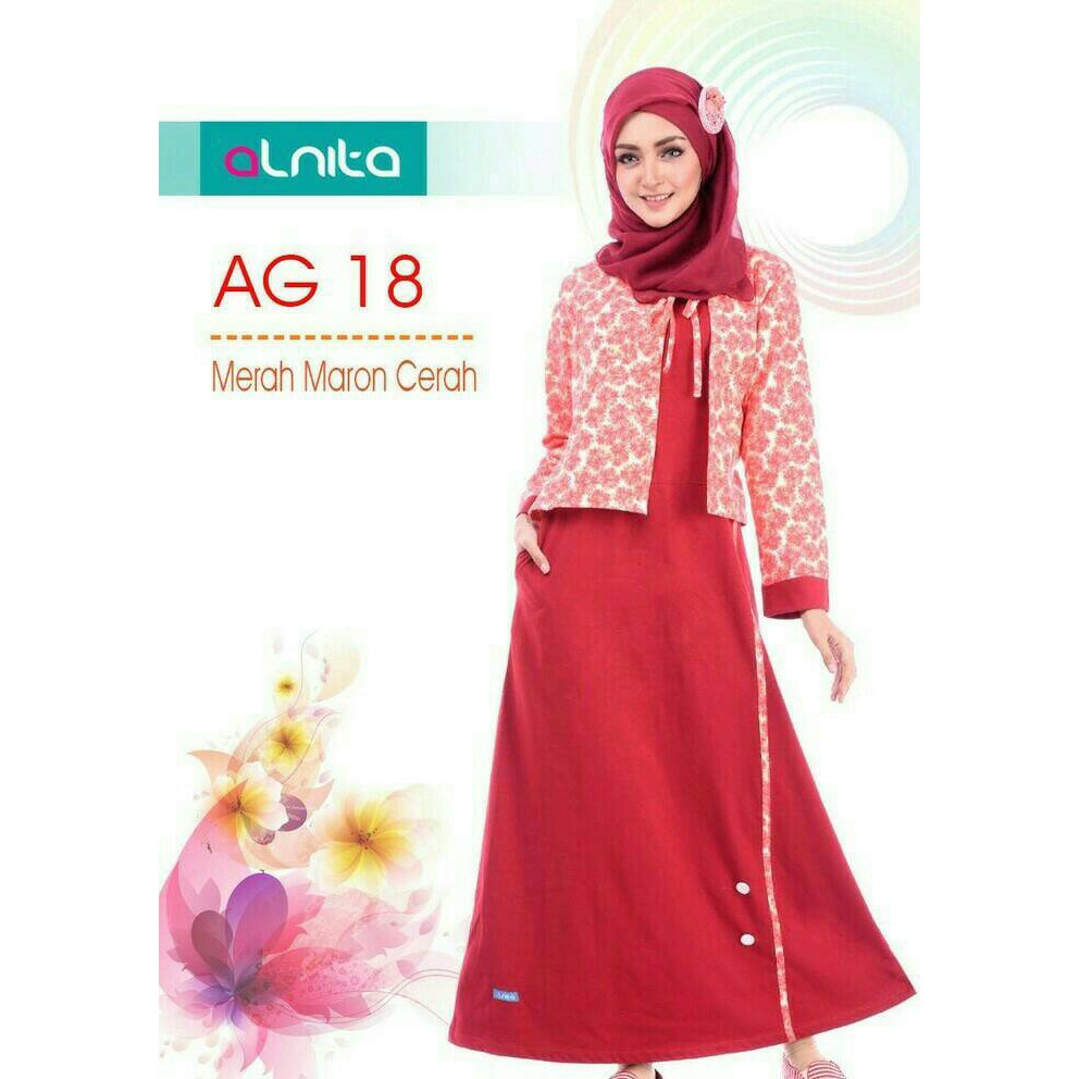 KOLEKSI GAMIS TERBARU GAMIS ALNITA GAMIS DEWASA FASHION MUSLIM WANITA AG 18 MAROON