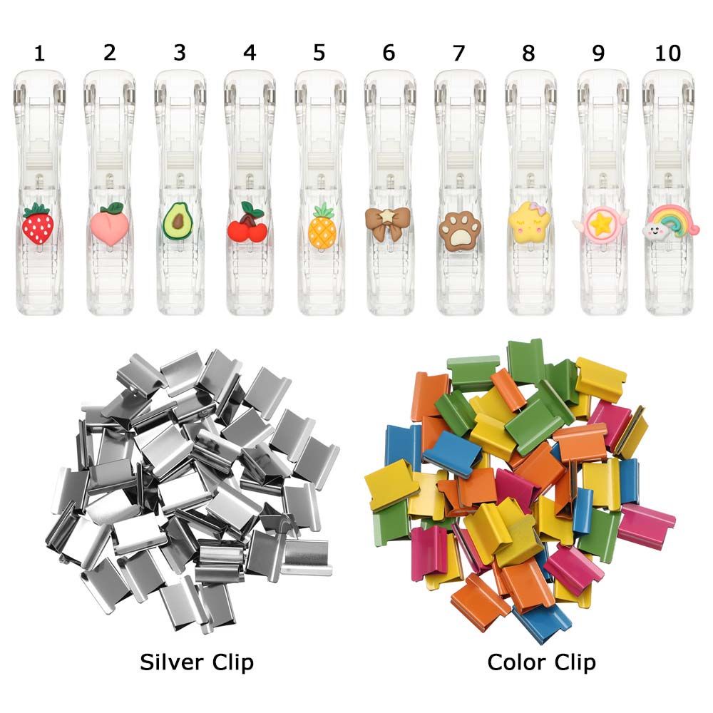 LANFY Multifunction Binder Push Clamp Transparent Snack Sealing Clips Push Clip Desktop Supplies Tape Dispenser Office Supplies Colorful Paper Clips Plastic Stapler Staple Remover