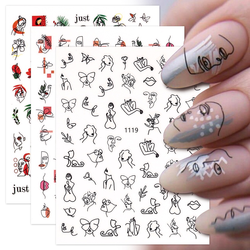 Stiker Kuku 3D Desain Wajah Bunga Abstrak Untuk Dekorasi Nail Art