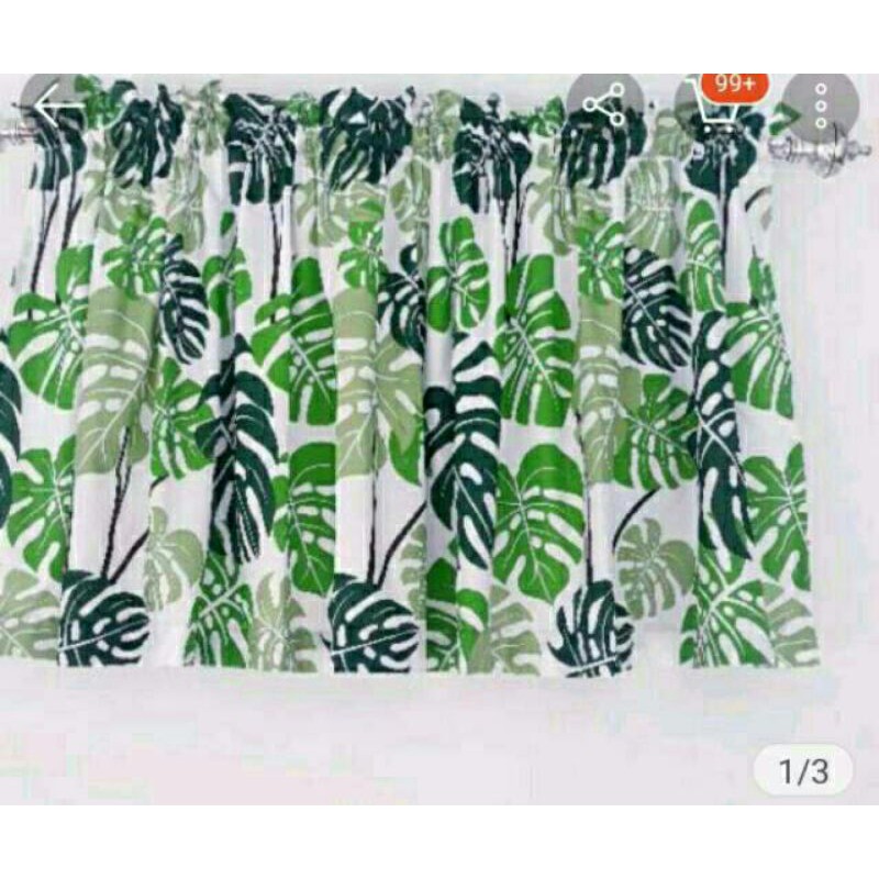 Gorden bawah kompor/ Gorden kolong dapur/ Gorden meja dapur katun panca motif Monstera Amalfi Hijau