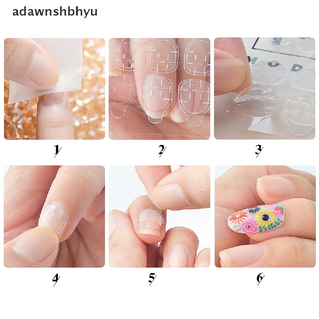 Adawnshbhyu 10lembar/240pcs Selotip Perekat Nail Art Palsu Dua Sisi Lem Stiker DIY