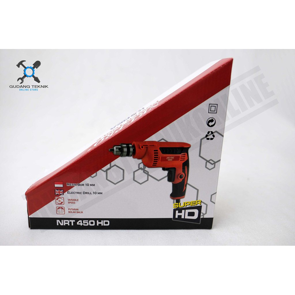 Mesin Bor NRT PRO 450 HD 10mm MERAH / Bor Listrik NRT 450HD 10 MM Bolak Balik